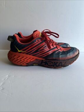 Hoka One One Speedgoat 4 Trail Running Shoes in Red, Black and Yellow Accent